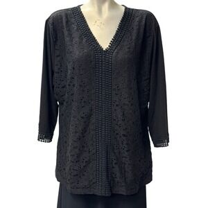 Shannon Ford New York Black Lace Trim Long Sleeve Top 2X‎ Plus Size